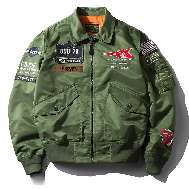 Blouson Bomber MA-1 Aviateur Homme – Patches USAF, Doublure Orange - Image 11