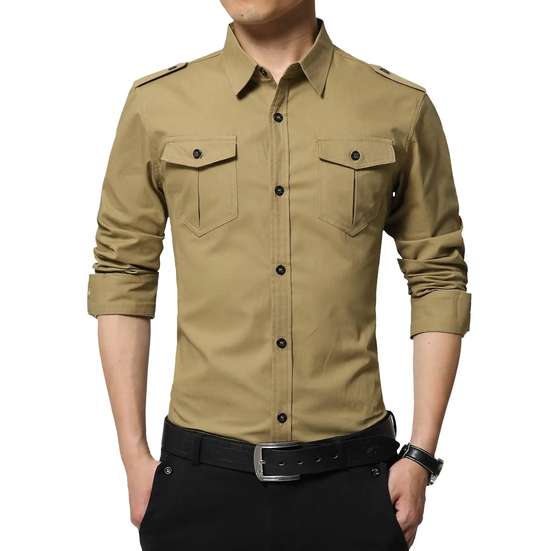 Chemise militaire homme kaki - Image 3