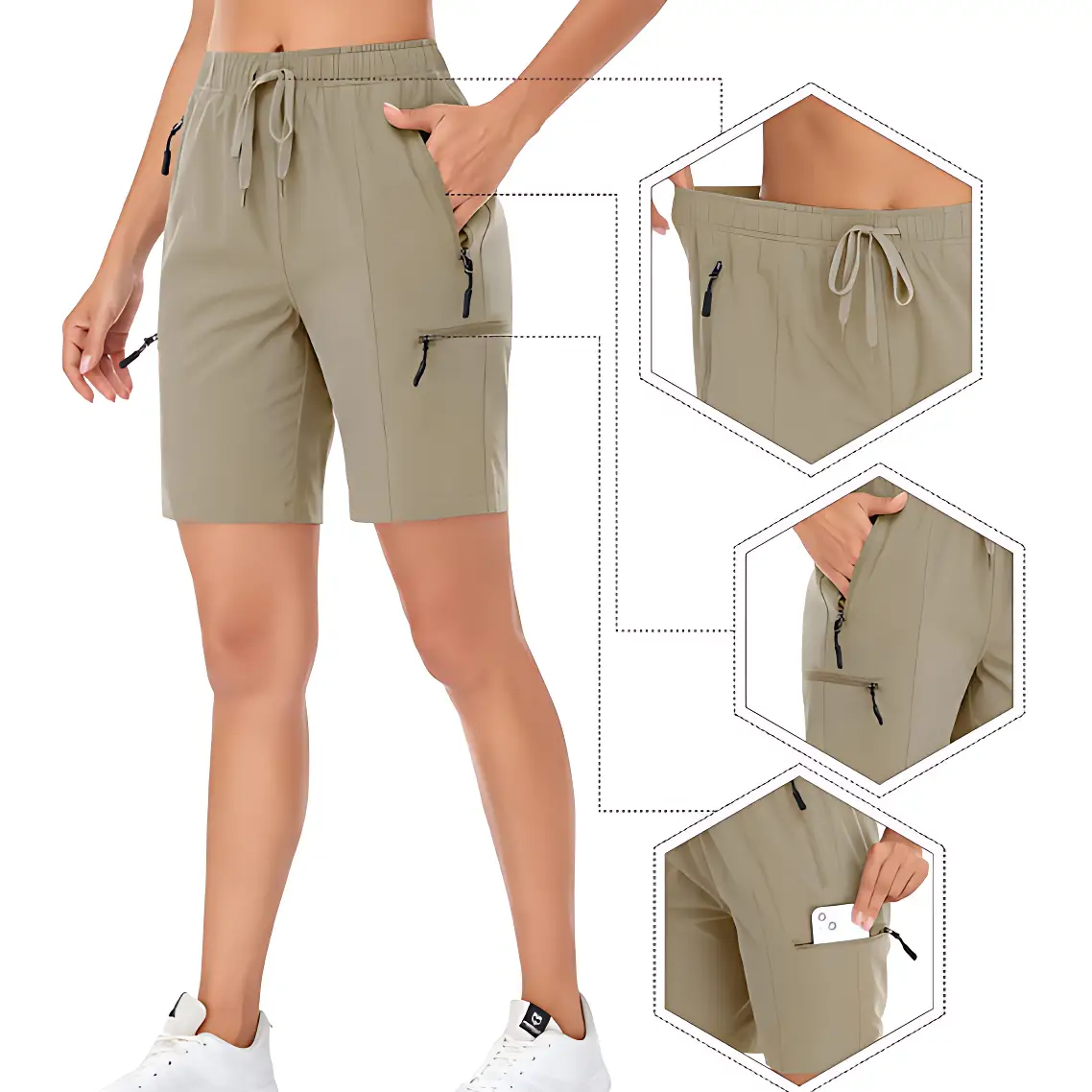 Short randonnée femme kaki - Image 2